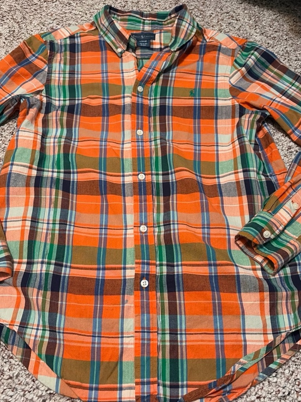 Ralph Lauren Boys Orange Plaid Button-Down Shirt